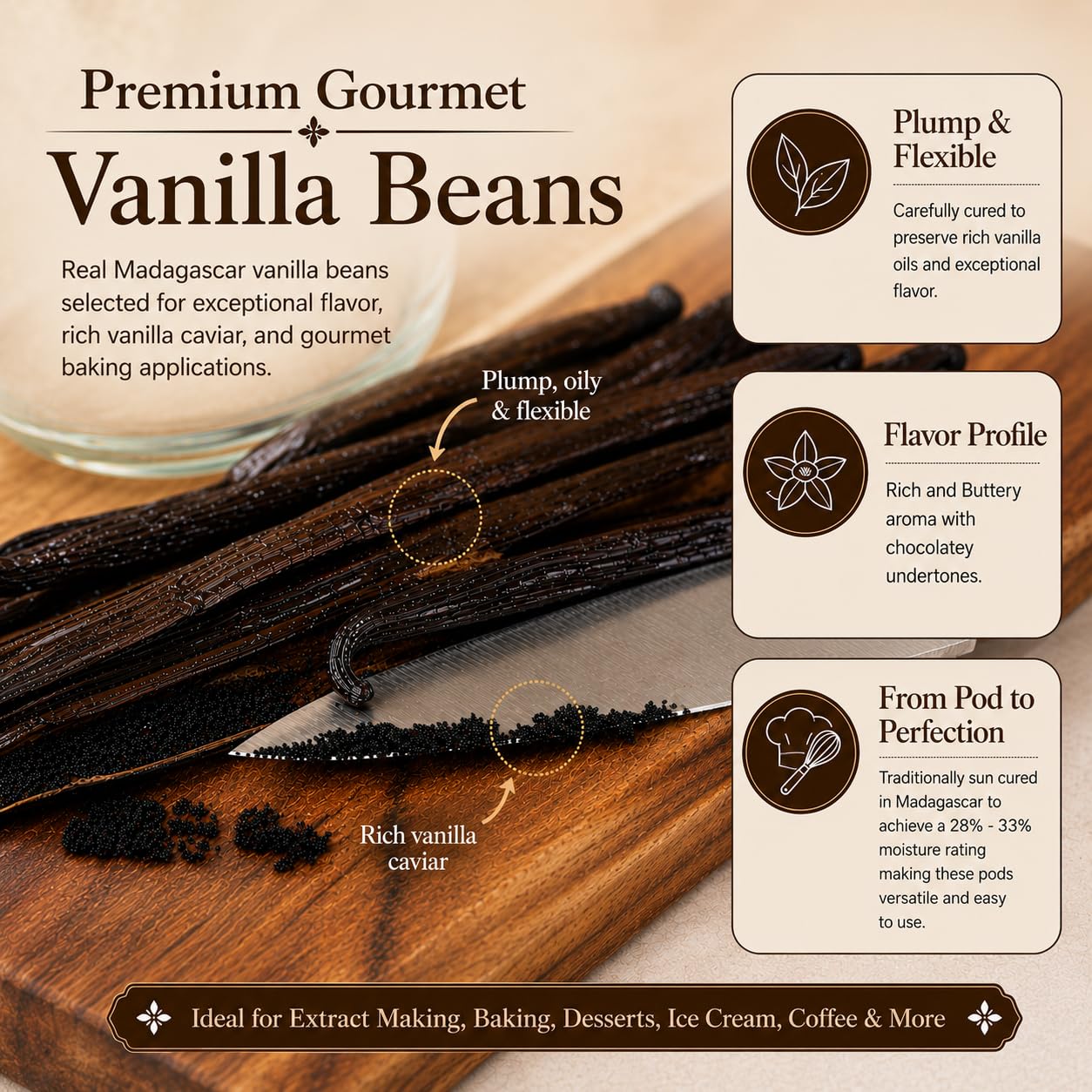 50 Organic Madagascar Vanilla Beans. Whole Grade A Vanilla Pods for Vanilla Extract and Baking Madagascar 50 Count